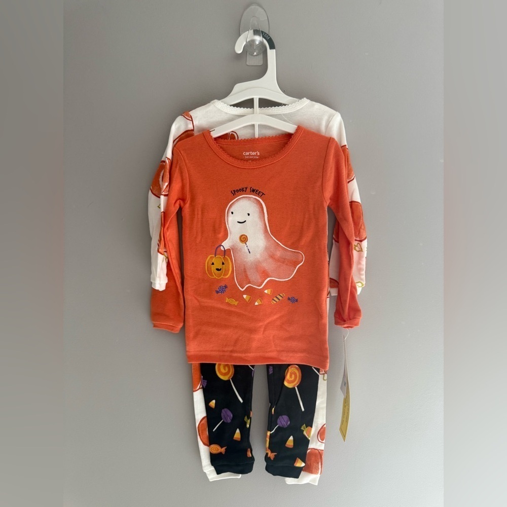 Carters Halloween Ghost Pumpkin Fall Pajama Matching Sets SZ 18M New 100% Cotton